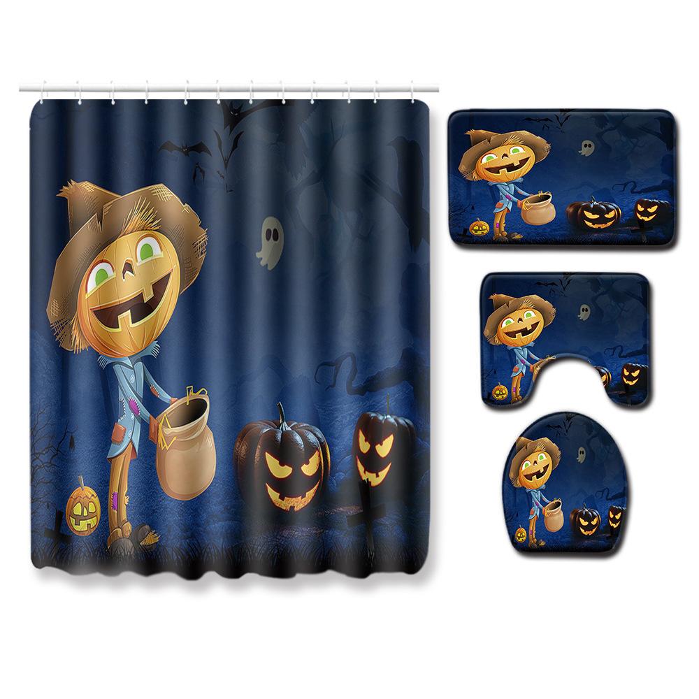 Halloween Shower Curtain Floor Mat Combination Four-Piece Household Door Mat Bedroom Non-Slip Carpet