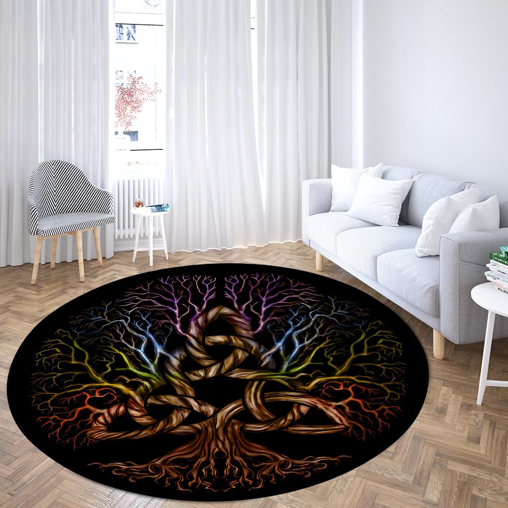 Домашние психоделические черные круглые коврики с изображением дерева викингов, коврик для дивана, домашняя гостиная, спальня, ванная комната, напольные коврики, принт, украс...