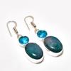 Emerald(Simulated), Blue Topaz Gemstone 925 Silver Plated Earring 1.89"