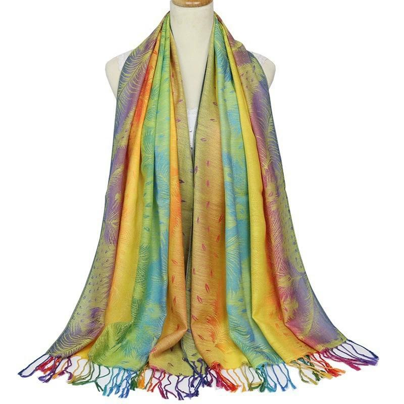 Popular Colorful Cashew Tassel Shawl for Women Ethnic Style Gradient Embroidery Scarf