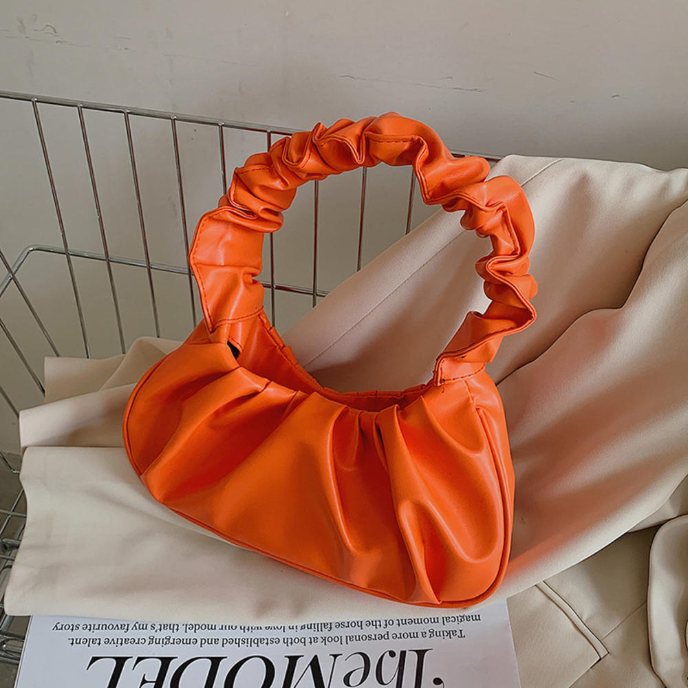 Women's Pleated Cloud PU Leather Shoulder Bag Solid Color Shoulder Bags French Leisure Armpit Bag