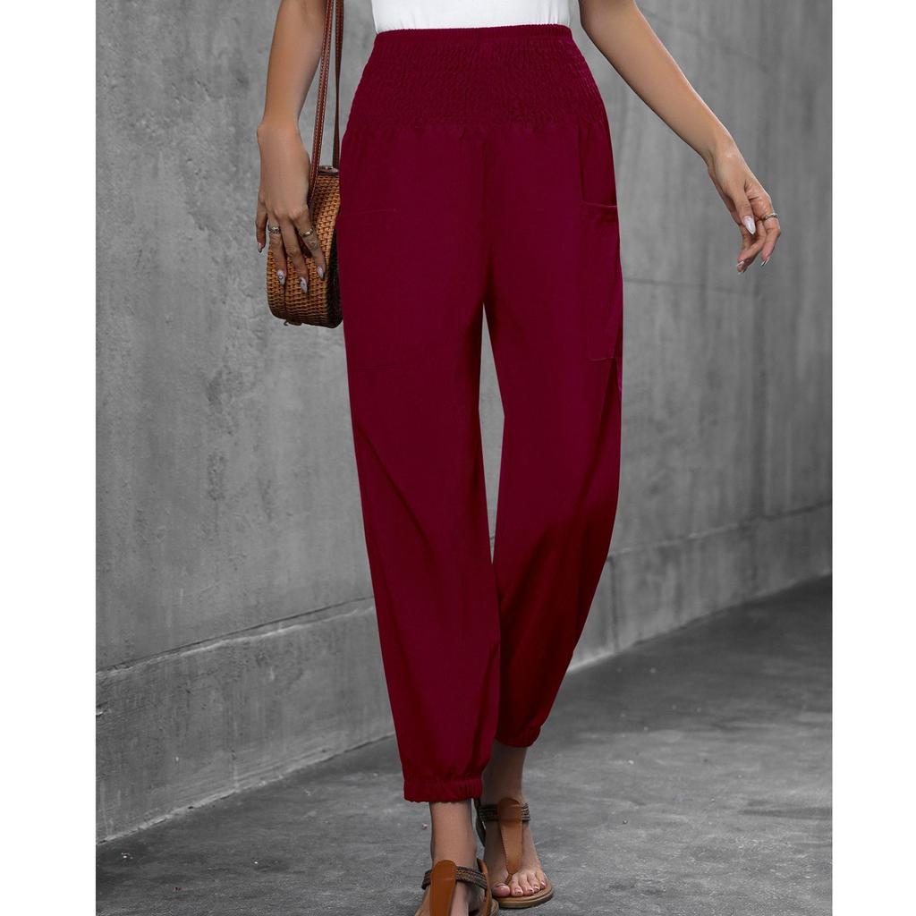 Женские повседневные свободные однотонные брюки с карманами и высокой посадкой, повседневные брюки, брюки в обтяжку