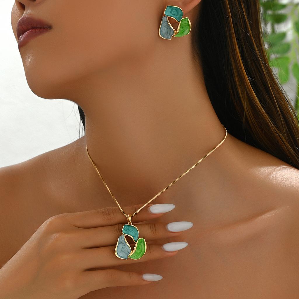 Простой женский комплект ювелирных изделий, персонализированные серьги с инкрустацией из драгоценных камней, ожерелье, универсальная промасленная цепочка для ключей