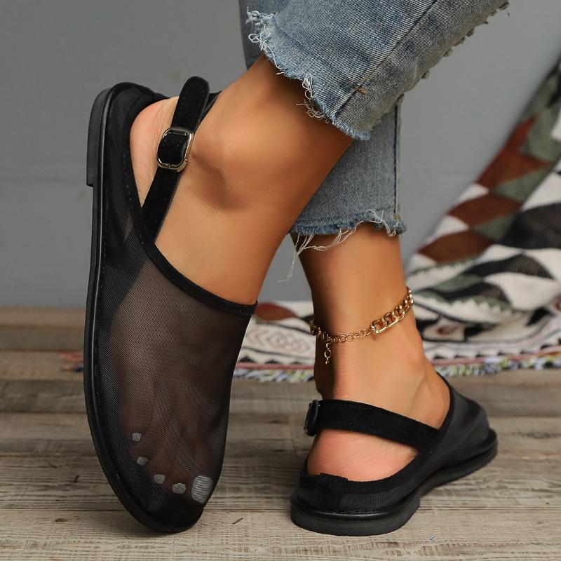 2024 New Transparent Mesh Sandals Women's Casual Flat Shoes Women's Summer Closed Toe Slingback Sandals Women's Flat Shoes