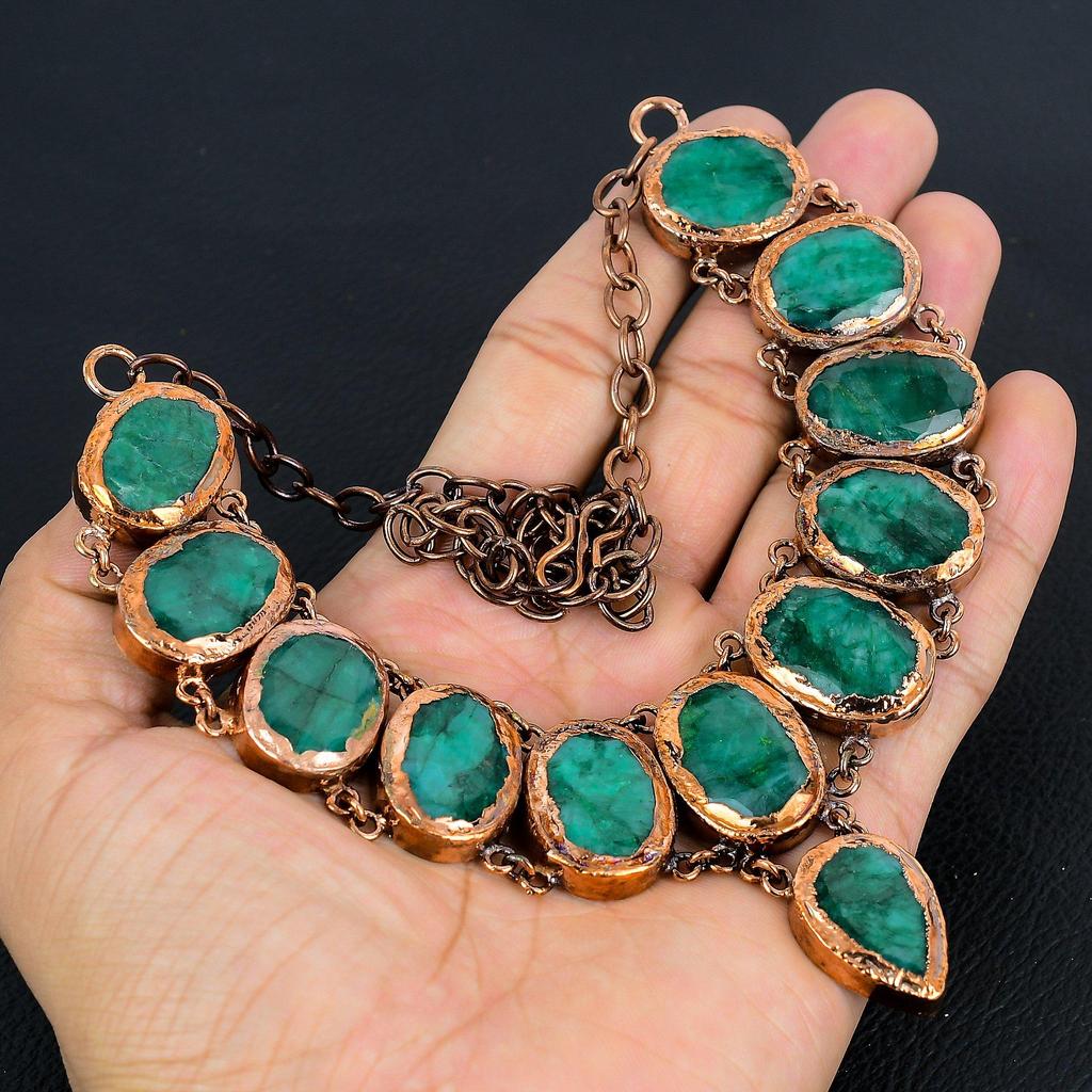 Ожерелье из изумрудного драгоценного камня, ювелирные изделия из драгоценных камней, медное гальваническое ожерелье, регулируемая цепочка ручной работы, подарок на день рождения, ювелирные изделия