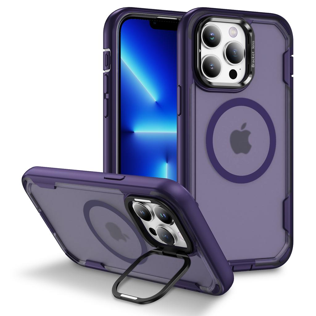 For iPhone 13 Pro Max Case Compatible with MagSafe Lens Frame Kickstand TPU+PC Shockproof Phone Cover