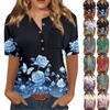 T Shirts For Women Pleated V Neck Dressy Casual Blouses Printing Short Sleeve Summer Tops Loose Fit