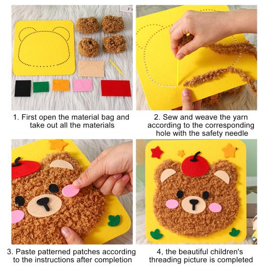 1 комплект, набор для вышивки кукол с мультяшными животными, набор для шитья своими руками для начинающих детей и взрослых, набор для шитья из пряжи «Обезьяна, тигр, кошка, панда, лев, слон, олень, свинья, утка»