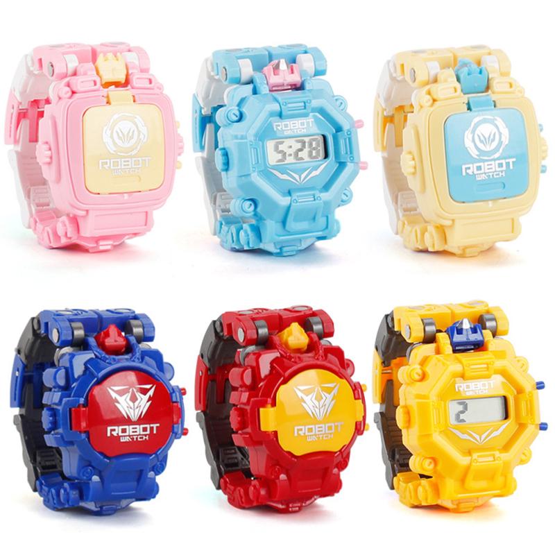 Горячий! Мультяшный робот-трансформер, электронные наручные часы с цифровым дисплеем, детские игрушки для мальчиков и девочек