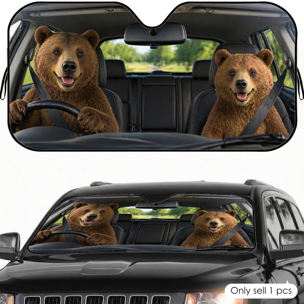 Funny Bear Family Sun Visor Car Windshield Sunshade UV Protection Reflective Foldable Heat Insulation Cover