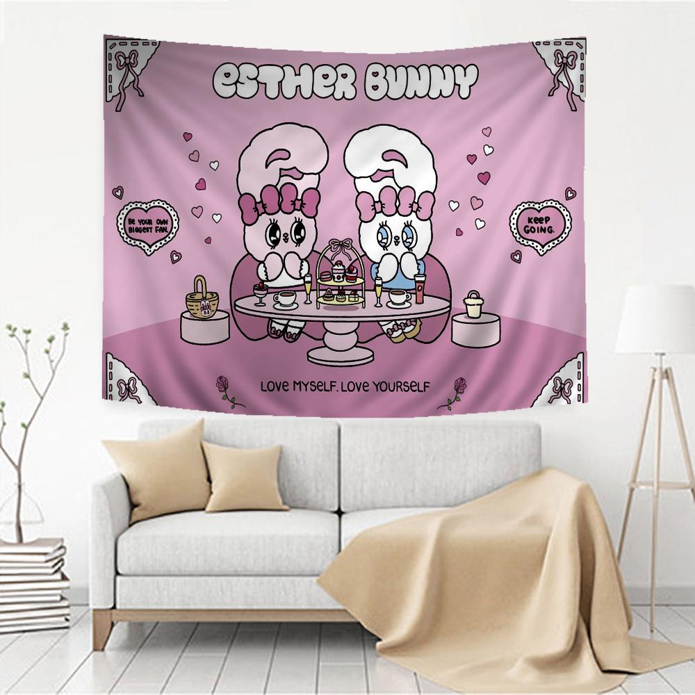 E-Esther-B-Bunny Красочный Гобелен Настенное Полотно Хиппи Цветочные Настенные Ковры Декор для Общежития Японский Гобелен