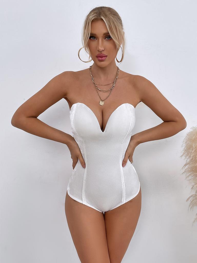 Женский золотой бархатный сексуальный универсальный комбинезон без бретелек для женщин