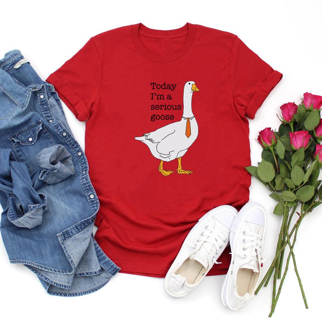 Summer Round Neck 3D Today I Am A Serious Goose Print Top Fashionable Casual Short Sleeved Women's T-shirts