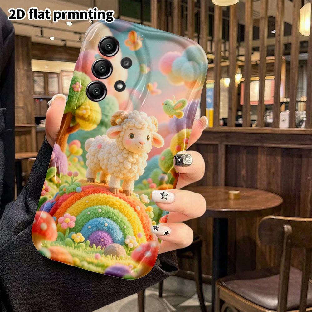 Phone case: 2D flat, suitable for Samsung Galaxy A34 A35 M05 M06 S20 S22 S21 FE Plus 5G protective case, rainbow hillside little sheep, perfect Christ