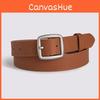 Solid Color Simple Womens Leather Look Belt With Geometric Design Metal Buckle
