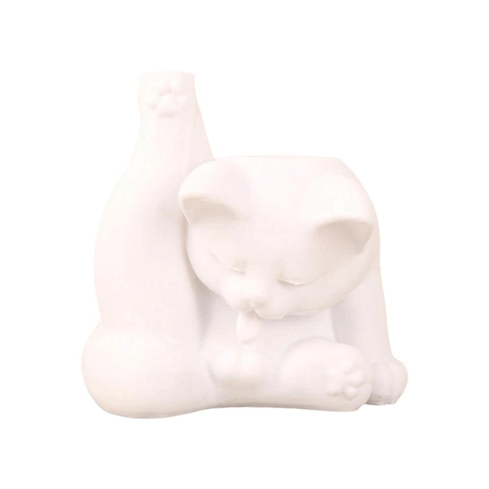 Funny Makeup Brush Holder 3D Printed Desk Storage Box Licking Paw Cat Statue  Stationery Storage