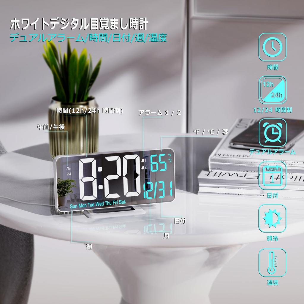 KOSUMOSU White LED Clock with Calendar