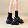 Женские мокасины 2024 Весна Металлические кнопки Черные женские туфли на платформе Модные JK Лолита Мягкая подошва Студенческие кожаные туфли для офиса