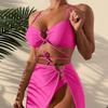 Европейский и американский купальники однотонные бретели Love Sexy тройка юбка бикини купальник