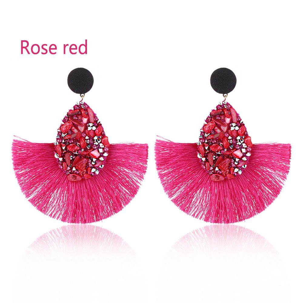 Women Colorful Charm Crystal Glitter Sequins  Dangle Tassel Earrings Fringe Drop Teardrop