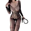 Sex underwear women's suspenders one-piece socks sexy open crotch fishing net one-piece bed passion can be torn mesh