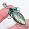 Natural Labradorite, Diopside 925 Sterling Silver Jewelry Pendant 2.29" I3H21