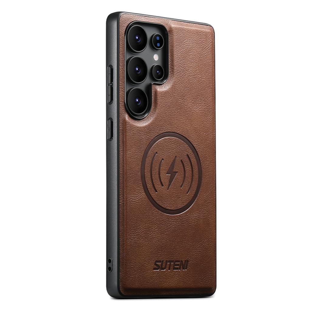 SUTENI G5 For Samsung Galaxy S25 Ultra Case Compatible with MagSafe Cowhide Texture Leather Back Cover