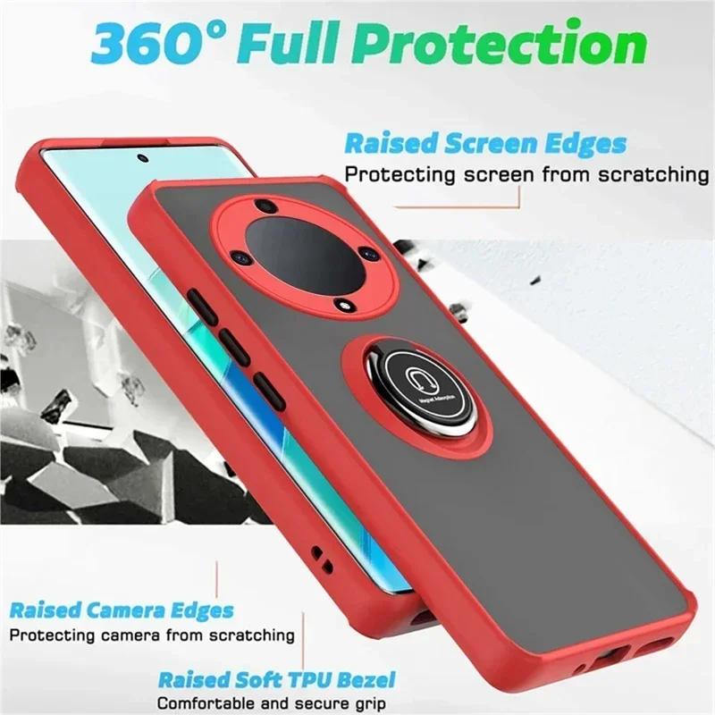 Чехол Armor Matte Case For Honor Magic6 5 Lite 5G Magic 6 5 Pro X9B X8B X7B X9A X8A Ring Magnetic Holder Stand Shockproof Coque Fundas