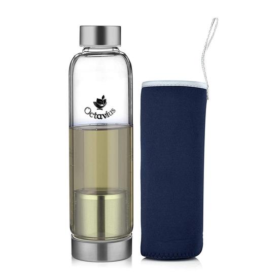 Октавиус | Бутылка из боросиликатного стекла | Бутылка для зеленого чая с инфузором - 520 мл | Стеклянная бутылка для воды с инфузором | Ситечко для заваривания чая (520 МЛ)