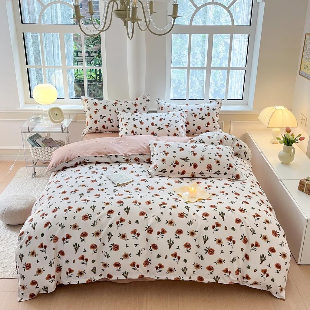 Маленький свежий комплект из четырех предметов из чистого хлопка с потертостями, приятная к коже простыня, пододеяльник из стиранного хлопка, комплект из трех предметов для общежития