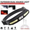 Powerful 210°Wide Beam COB+XPE Headlamp 350 Lumen Soft Light Headlight USB Rechargeable Red Light Adjustable Headband Headlamp