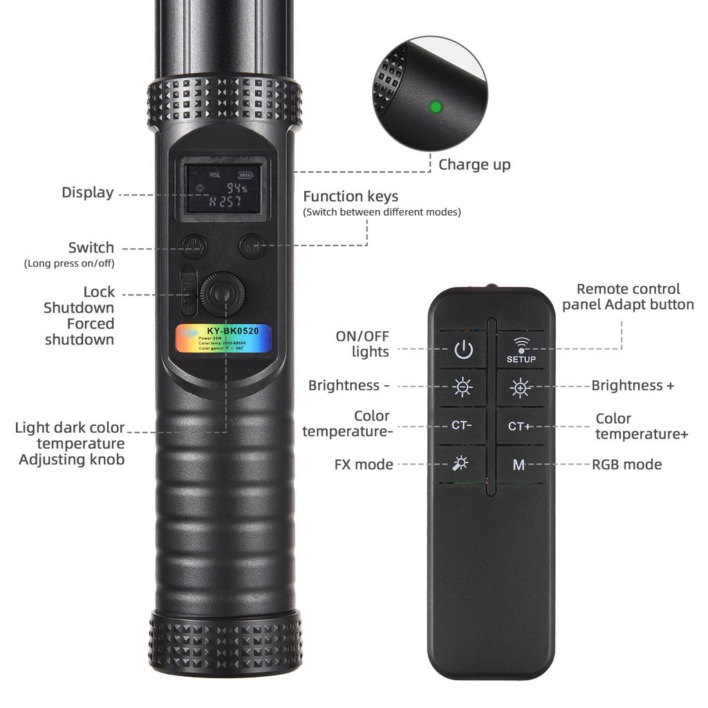 Ручная фотолампа RGB мощностью 50 Вт, портативный светодиодный светильник со светодиодным экраном, индекс цветопередачи более 95Ra, 2800K-6800K