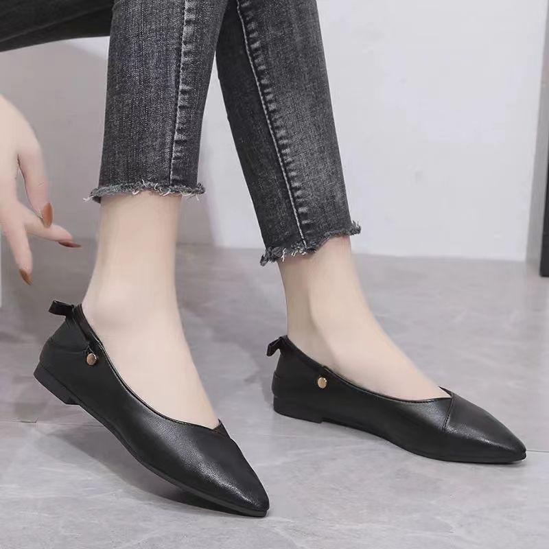 WTEMPO Женские туфли из мягкой кожи на универсальной мягкой подошве и бантами с острым носком. Однотонные удобные элегантные и модные туфли на плоской подошве.