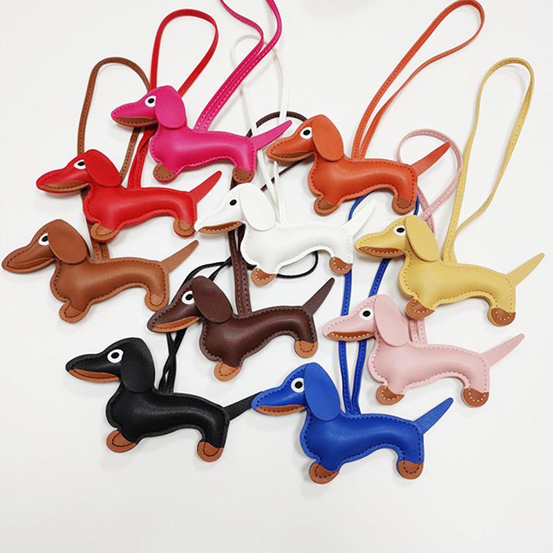 Classic Cute Puppy Dog Bag Pendant Key Chain Pu Leather Dachshund Key Ring Accessories