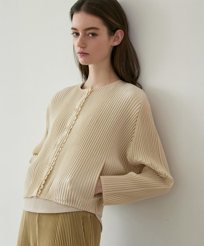 YOYOYOY Lace Point Pleated Crop Jacket_3Colors
