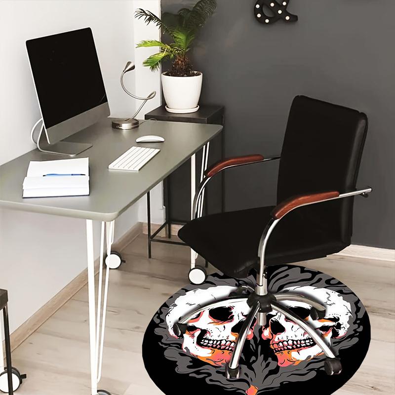 1pc Skulls in Heart Shape with Candle Flame Round carpet, Made of Polyester,Perfect for Decorating Office Chairs, Living Rooms,Vibrant Decorative Rug