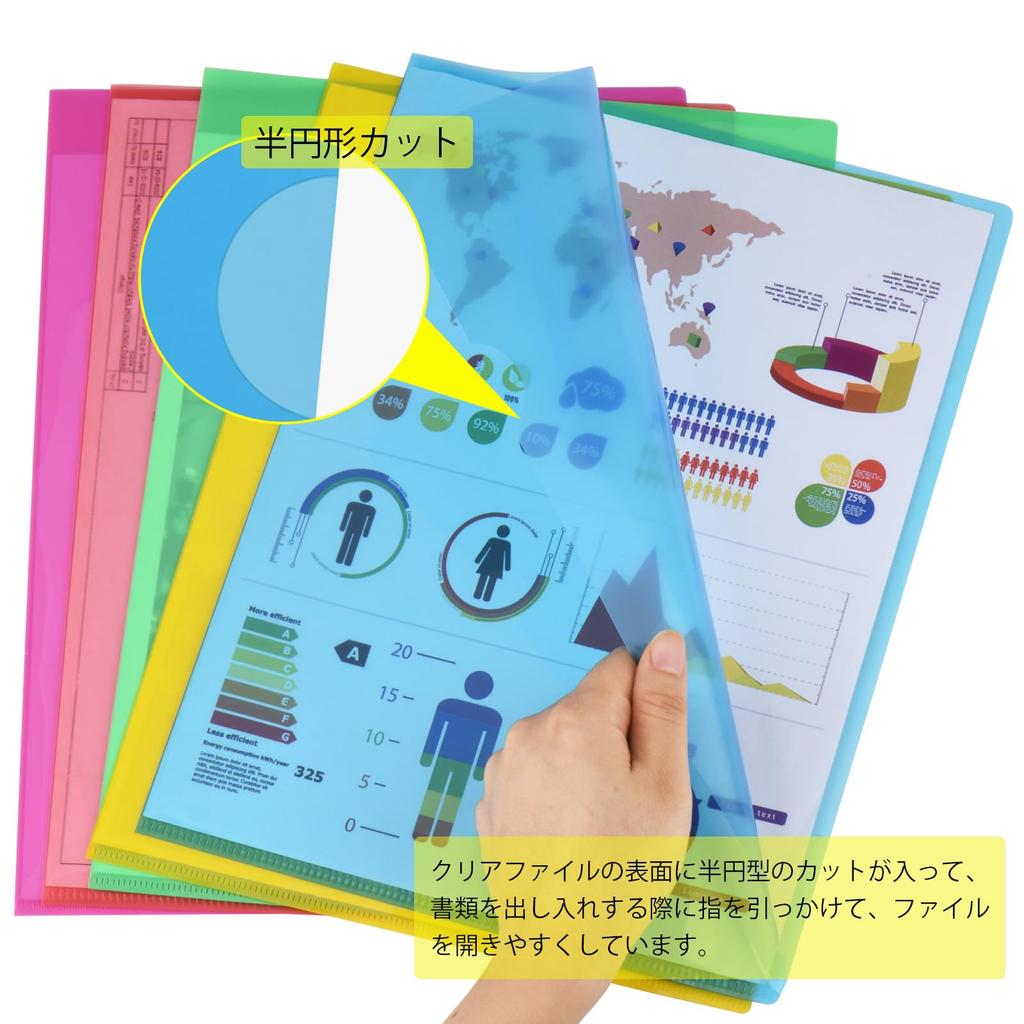 ZCZN Держатель для файлов A4 для хранения файлов, полупрозрачный, цветной, 5 цветов, набор из 20 листов, хранение документов, управление документами