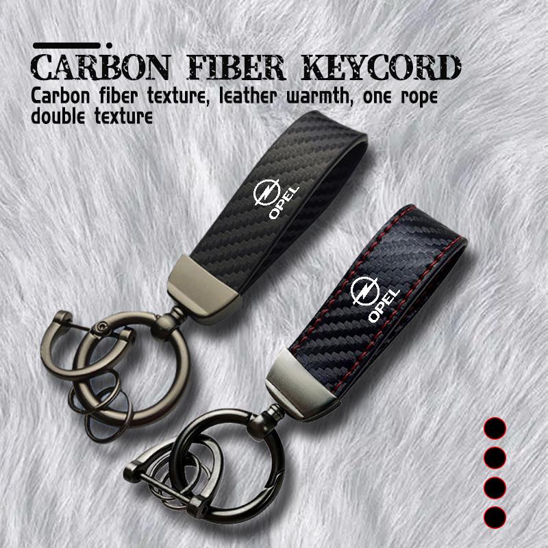 Car Keychain Logo Carbon Fiber Leather Emblem Key Chain Accessories For Opel Meriva Mokka Grandland Vectra Zafira Vivaro Antara