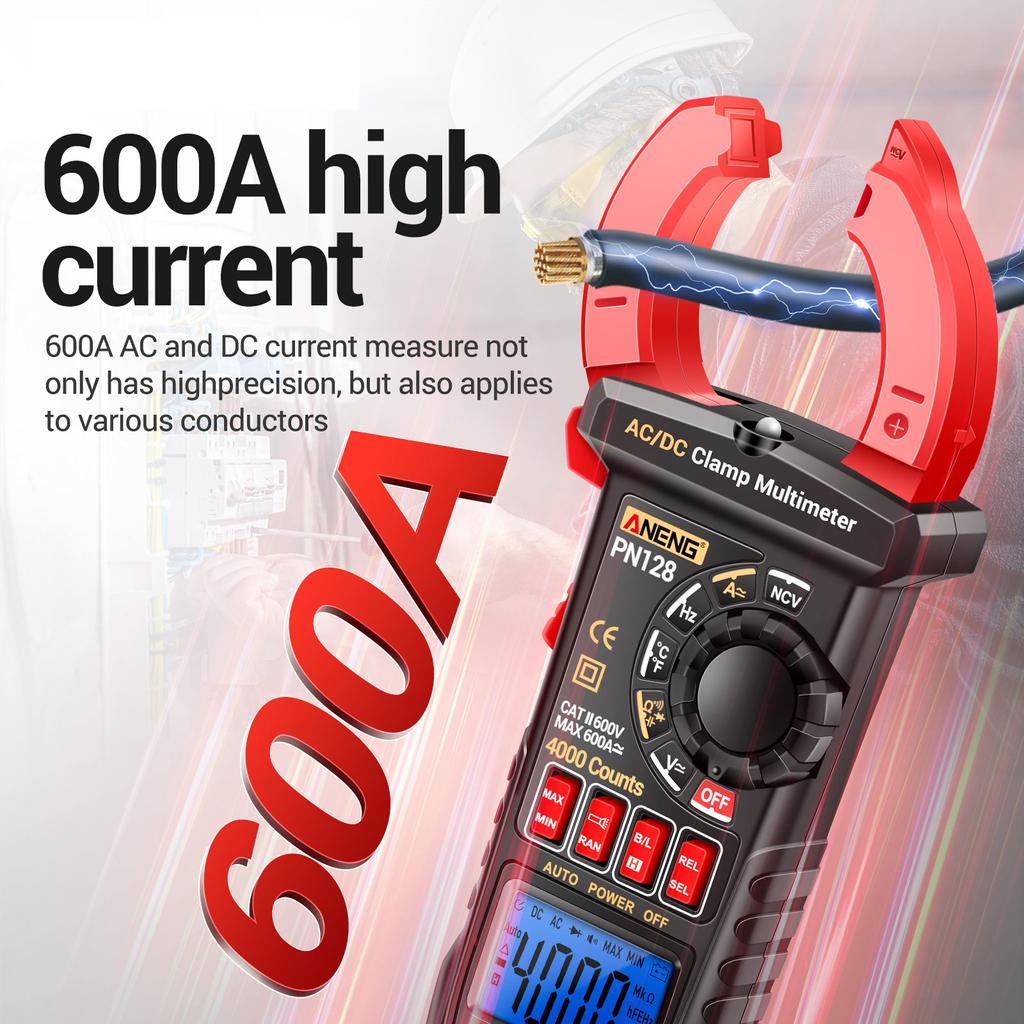 ANENG PN128 Clamp Meter 4000 Counts 600A ACDC Current Ammeter Voltmeter Electric Tester True RMS