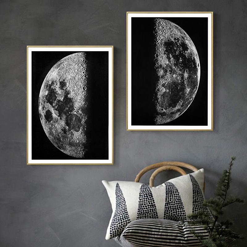 Черно-белая луна Галерея Настенная живопись Холст Картины Постеры и принты Современные настенные картины для офиса Домашний декор Без рамки