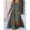 Ladies' Spring Autumn Dresses Fashion Round Neck Long Sleeve Loose Geometric Pattern Printed Large Swing Dress