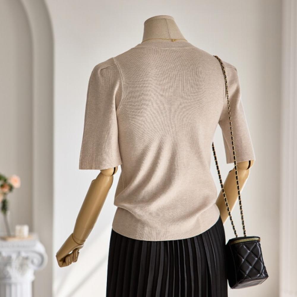 Customable Round Puff Short Sleeve Knit T2504kn627b