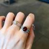 Classic silver  Diamond inlay Southern Red Tourmaline Female Ring Ruby Glossy Exquisite Oval rings for women Wedding