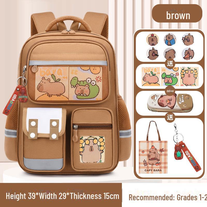 Рюкзак большой вместимости с капибарой для 1-6 классов - Милый и грязеотталкивающий дизайн для мальчиков и девочек
