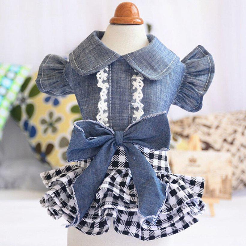 Cute With Bowknot Dog Denim Dress For Small Dogs Pet Apparel Summer Teddy Party Costume