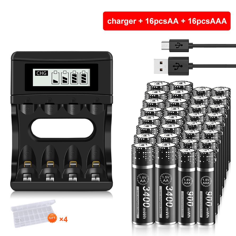 Литий-ионная батарея AA 1,5 В + литиевая аккумуляторная батарея 1,5 В AAA + зарядное устройство 1,5 В для литиевой аккумуляторной батареи типа aa aaa 1,5 В