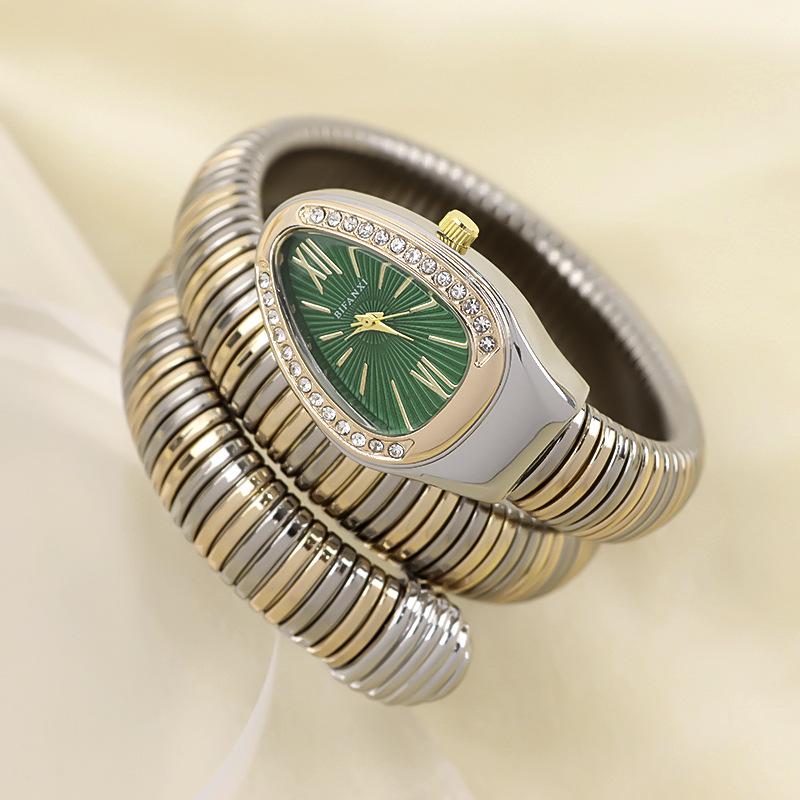 Часы в форме змеи для женщин, наручные часы-браслет с блестящими стразами, кварцевые наручные часы