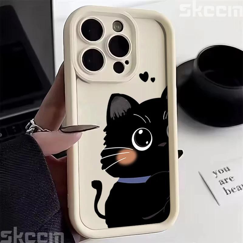 Милый мультяшный черно-белый кот Чехол для телефона Для iPhone 16 Pro Max 15 14 13 12 11 XS XR X 8 7 15 Plus Ударопрочный Мягкий силиконовый чехол
