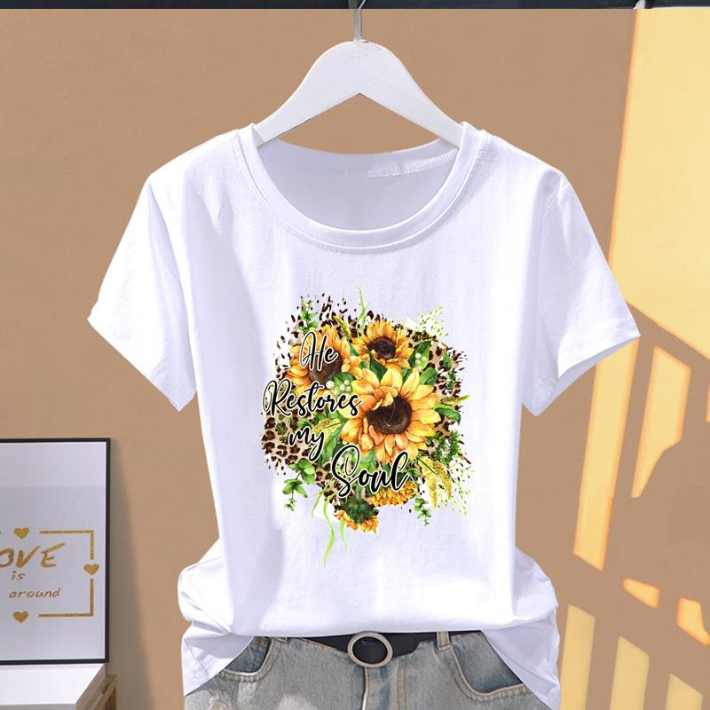 (Asian Size) Graphic Tee T Clothing Casual Fashion Trend Flower Cute 90s Print Female Casual  Women's Top Lady Short Sleeve T-shirt