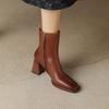 Мода 2024 Осень/Зима Женские Сапоги Квадратный Носок Обувь на Высоком Каблуке для Женщин Кожаные Сапоги Женские Ботинки Ручной Работы До середины Икры Женская Обувь